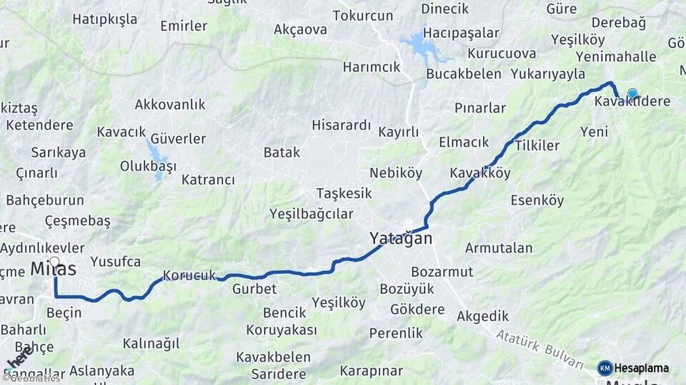 Muğla Kavaklıdere Milas Arası Kaç Km - Yol Haritası