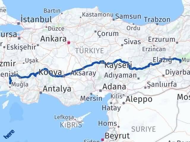 Muğla Kavaklıdere Muş Arası Kaç Km - Yol Haritası