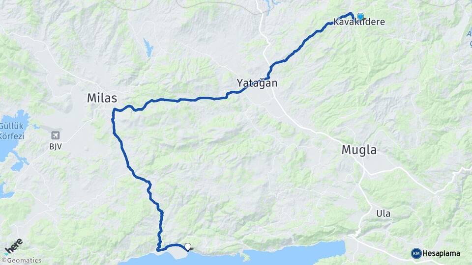 Muğla Kavaklıdere Ören Milas Arası Kaç Km - Yol Haritası