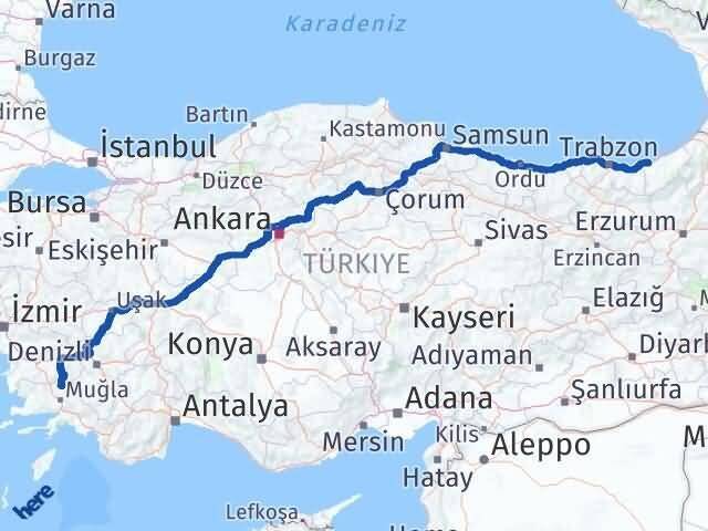 Muğla Kavaklıdere Rize Arası Kaç Km - Yol Haritası