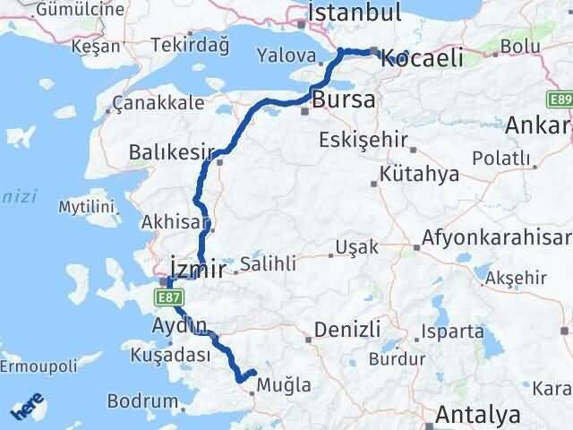Muğla Kavaklıdere Sakarya Arası Kaç Km - Yol Haritası