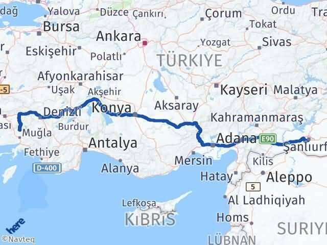 Muğla Kavaklıdere Şanlıurfa Arası Kaç Km - Yol Haritası