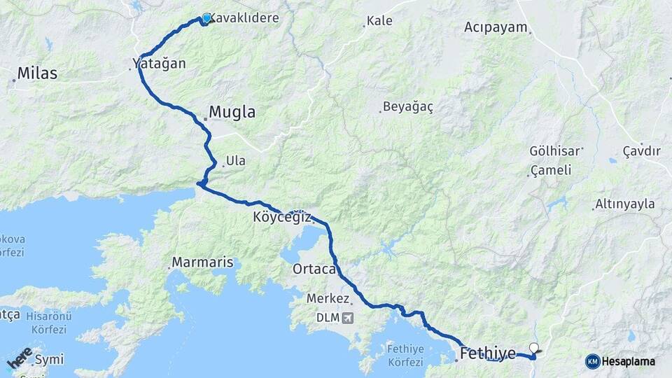 Muğla Kavaklıdere Seydikemer Arası Kaç Km - Yol Haritası