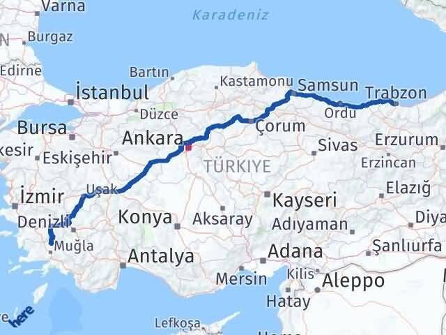 Muğla Kavaklıdere Trabzon Arası Kaç Km - Yol Haritası