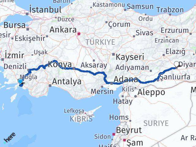 Muğla Kayapınar Diyarbakır Arası Kaç Km - Yol Haritası