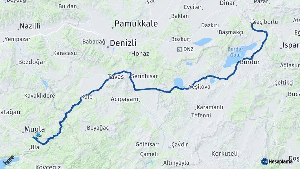 Muğla Keçiborlu Isparta Arası Kaç Km - Yol Haritası
