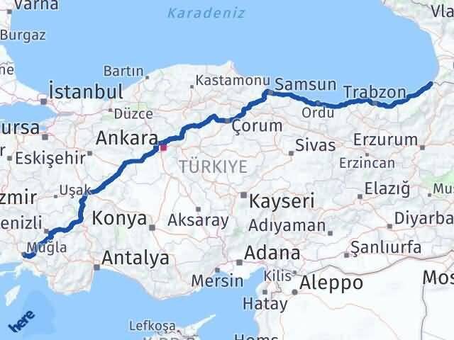 Muğla Kemalpaşa Artvin Arası Kaç Km - Yol Haritası