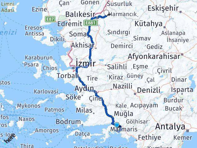 Muğla Kepsut Balıkesir Arası Kaç Km - Yol Haritası