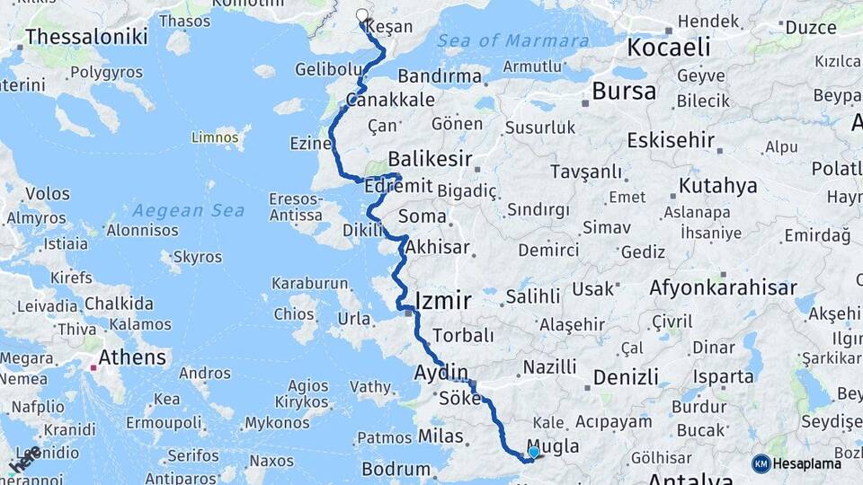 Muğla Keşan Edirne Arası Kaç Km - Yol Haritası