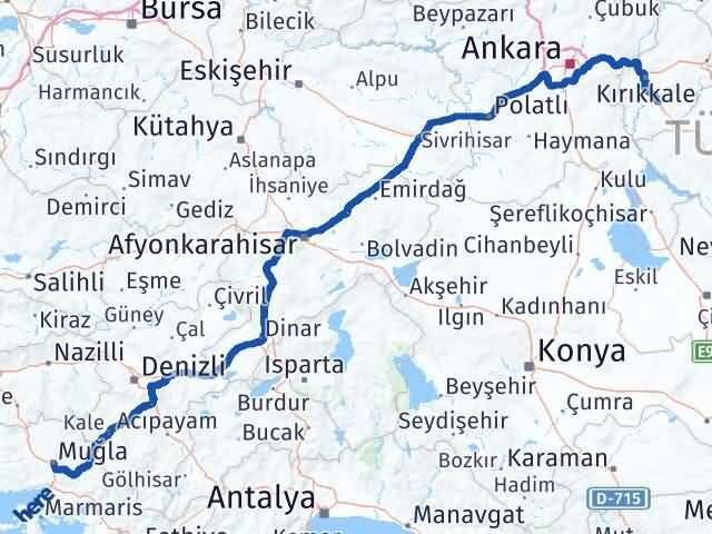 Muğla Keskin Kırıkkale Arası Kaç Km - Yol Haritası