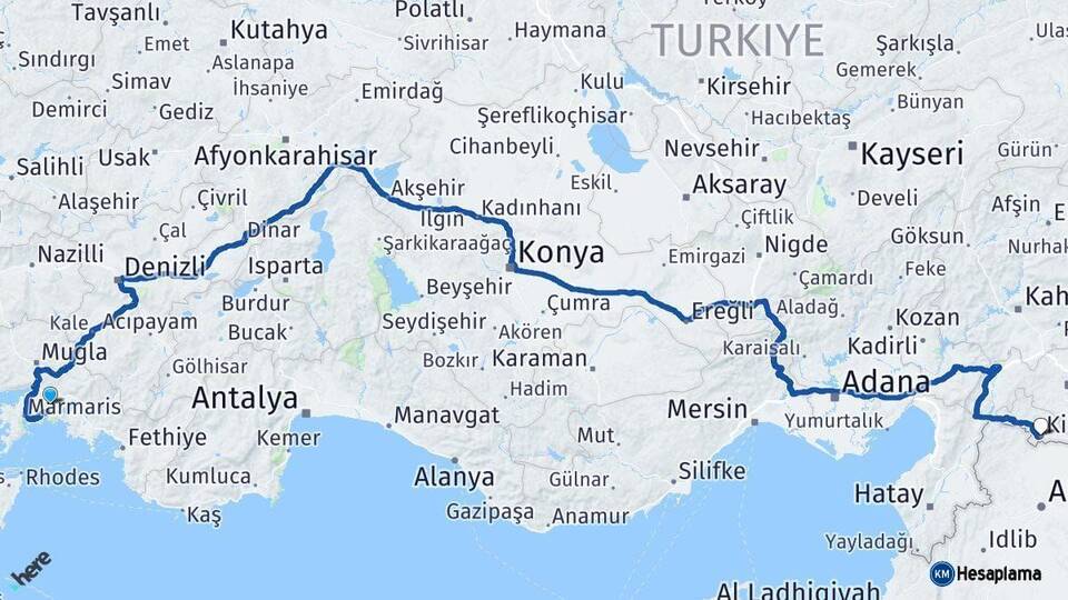 Muğla Kilis Arası Kaç Km - Yol Haritası