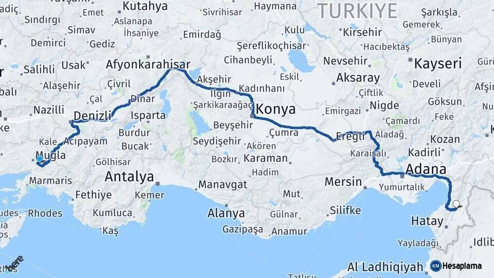 Muğla Kırıkhan Hatay Arası Kaç Km - Yol Haritası