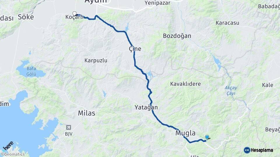 Muğla Koçarlı Aydın Arası Kaç Km - Yol Haritası