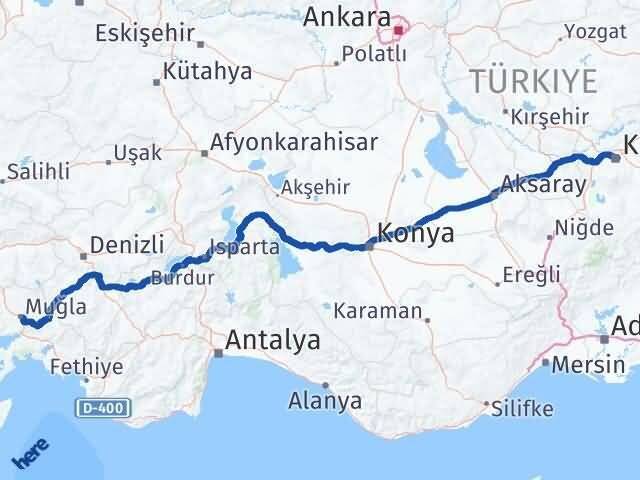 Muğla Kocasinan Kayseri Arası Kaç Km - Yol Haritası