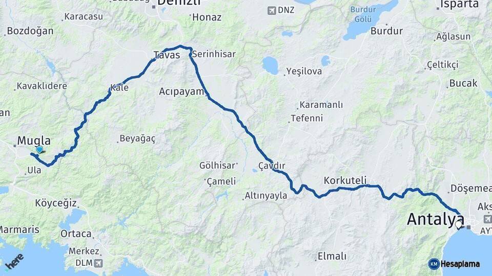 Muğla Konyaaltı Antalya Arası Kaç Km - Yol Haritası