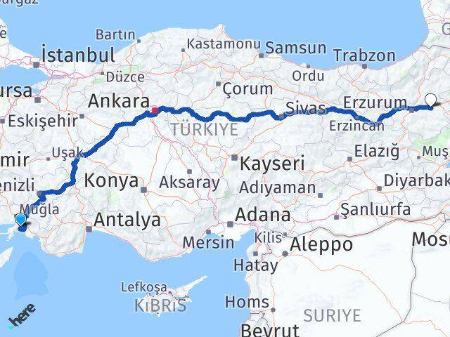 Muğla Köprüköy Erzurum Arası Kaç Km - Yol Haritası