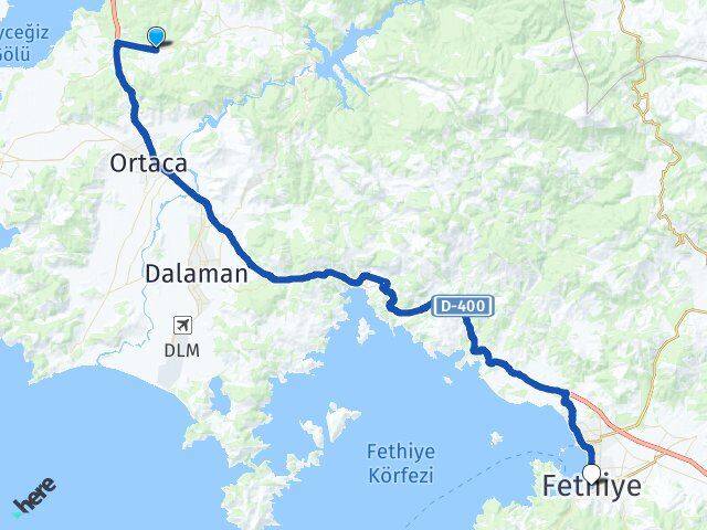 Muğla Köyceğiz Beyobası Fethiye Arası Kaç Km - Yol Haritası