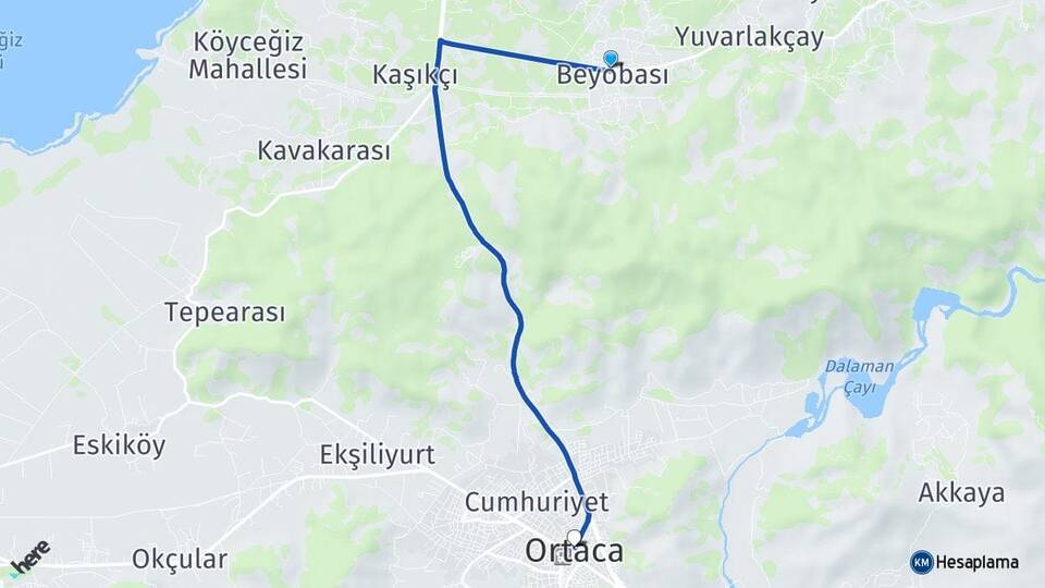 Muğla Köyceğiz Beyobası Ortaca Arası Kaç Km - Yol Haritası