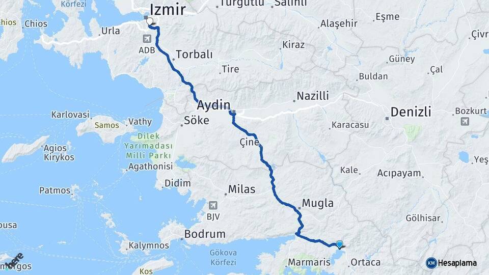 Muğla Köyceğiz Buca İzmir Arası Kaç Km - Yol Haritası