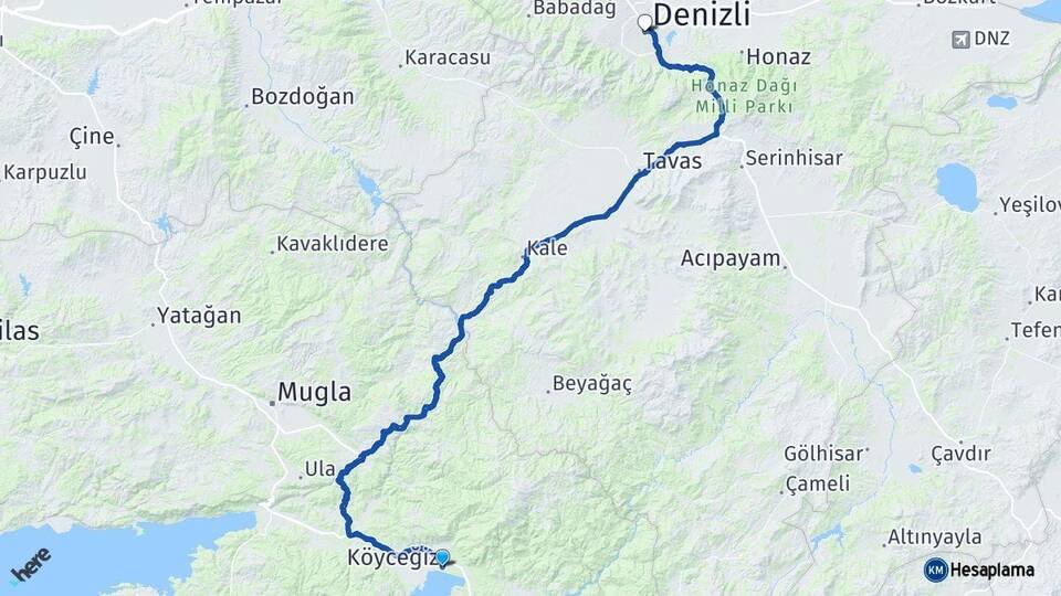 Muğla Köyceğiz Denizli Arası Kaç Km - Yol Haritası