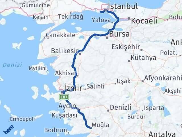 Muğla Küçükçekmece İstanbul Arası Kaç Km - Yol Haritası