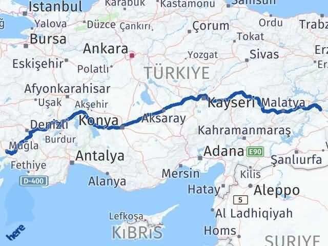 Muğla Maden Elazığ Arası Kaç Km - Yol Haritası