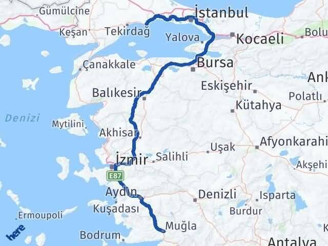Muğla Marmaraereğlisi Tekirdağ Arası Kaç Km - Yol Haritası