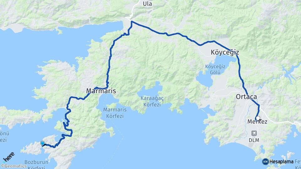 Muğla Marmaris Bozburun Dalaman Arası Kaç Km - Yol Haritası