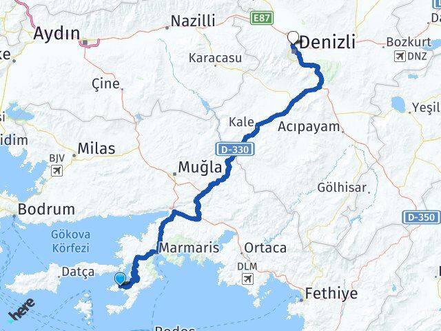 Muğla Marmaris Bozburun Merkezefendi Denizli Arası Kaç Km - Yol Haritası