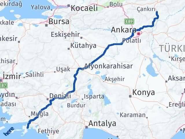 Muğla Marmaris Çankırı Arası Kaç Km - Yol Haritası