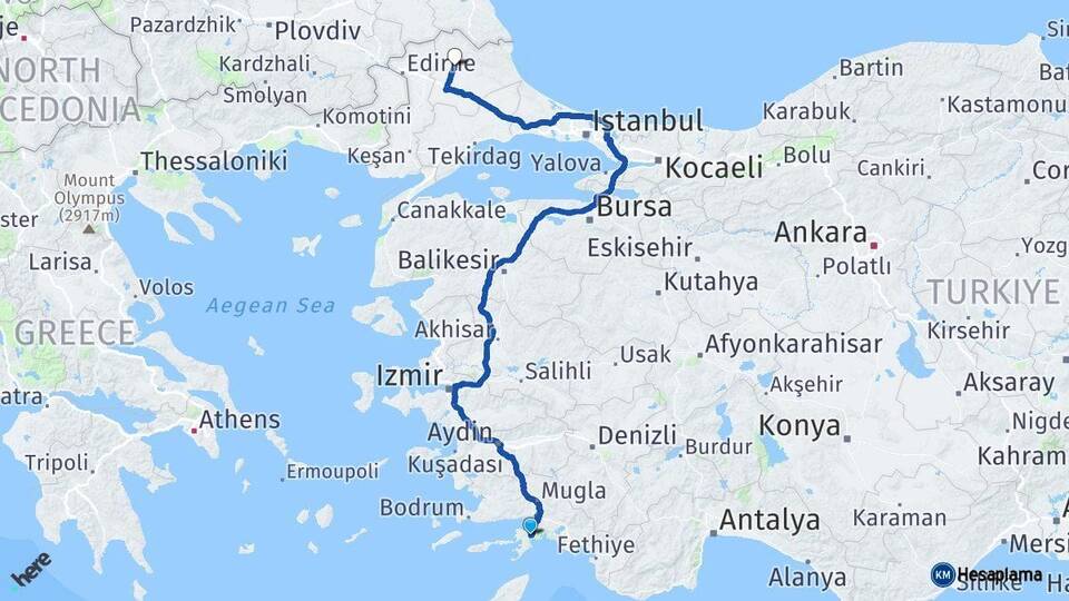 Muğla Marmaris Kırklareli Arası Kaç Km - Yol Haritası