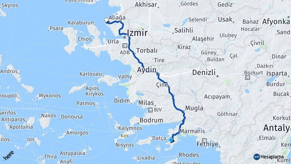 Muğla Marmaris Selimiye Foça İzmir Arası Kaç Km - Yol Haritası