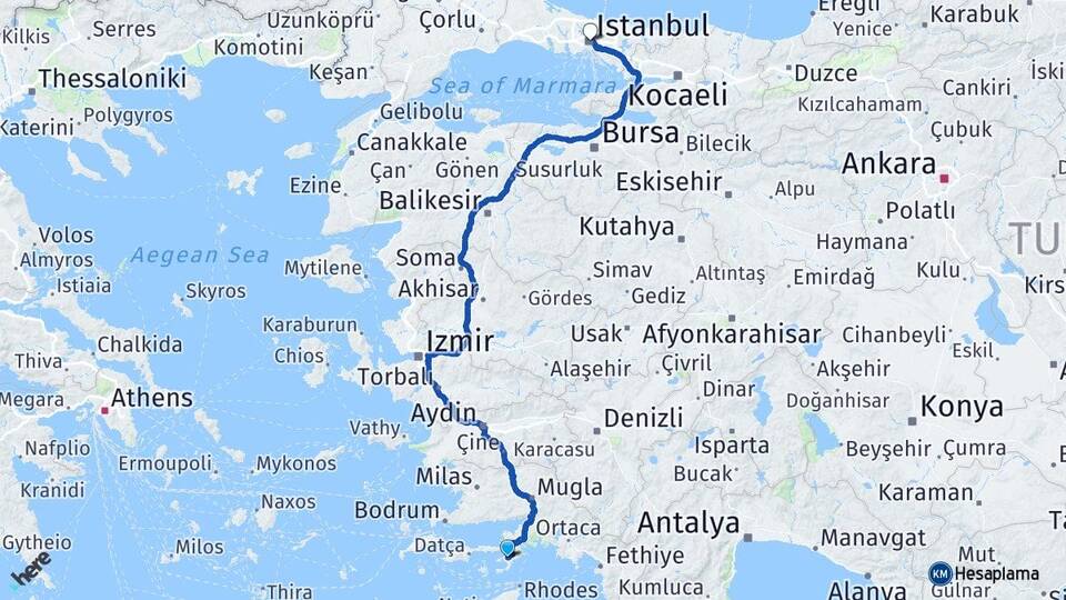 Muğla Marmaris Selimiye İstanbul Arası Kaç Km - Yol Haritası