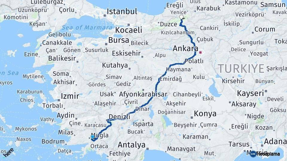 Muğla Mengen Bolu Arası Kaç Km - Yol Haritası