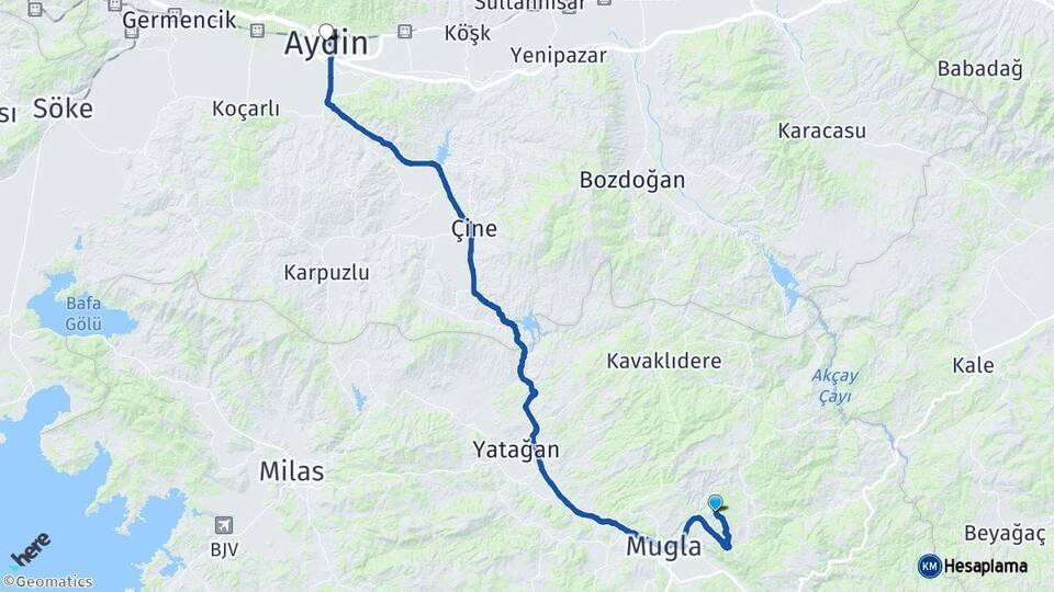 Muğla Menteşe Aydın Arası Kaç Km - Yol Haritası