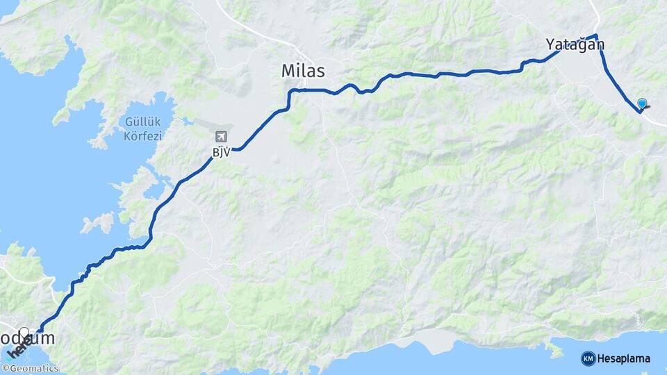 Muğla Menteşe Bayır Bodrum Arası Kaç Km - Yol Haritası