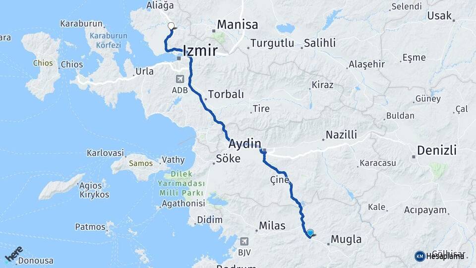 Muğla Menteşe Bayır Menemen İzmir Arası Kaç Km - Yol Haritası