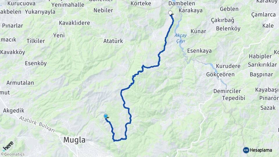 Muğla Menteşe Çamoluk Menteşe Arası Kaç Km - Yol Haritası