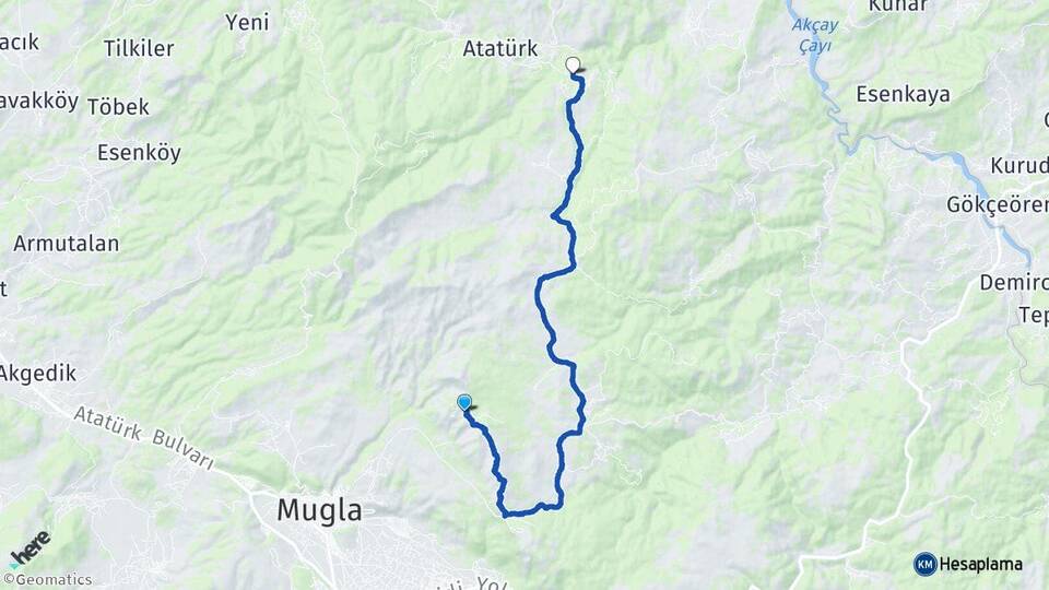 Muğla Menteşe Dokuzçam Menteşe Arası Kaç Km - Yol Haritası