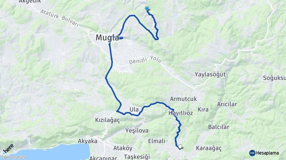 Muğla Menteşe Karabörtlen Ula Arası Kaç Km - Yol Haritası