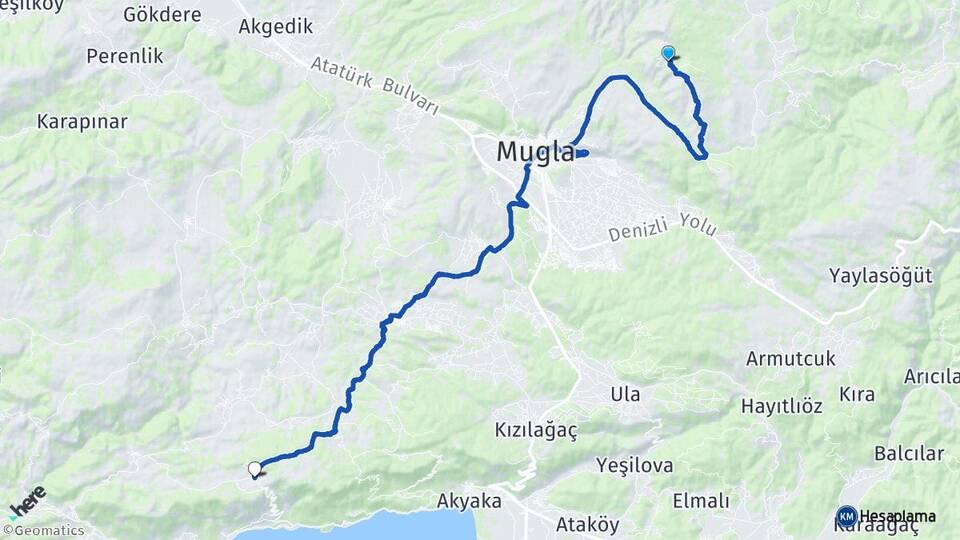 Muğla Menteşe Kıran Menteşe Arası Kaç Km - Yol Haritası