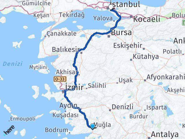 Muğla Menteşe Kötekli Ataşehir İstanbul Arası Kaç Km - Yol Haritası