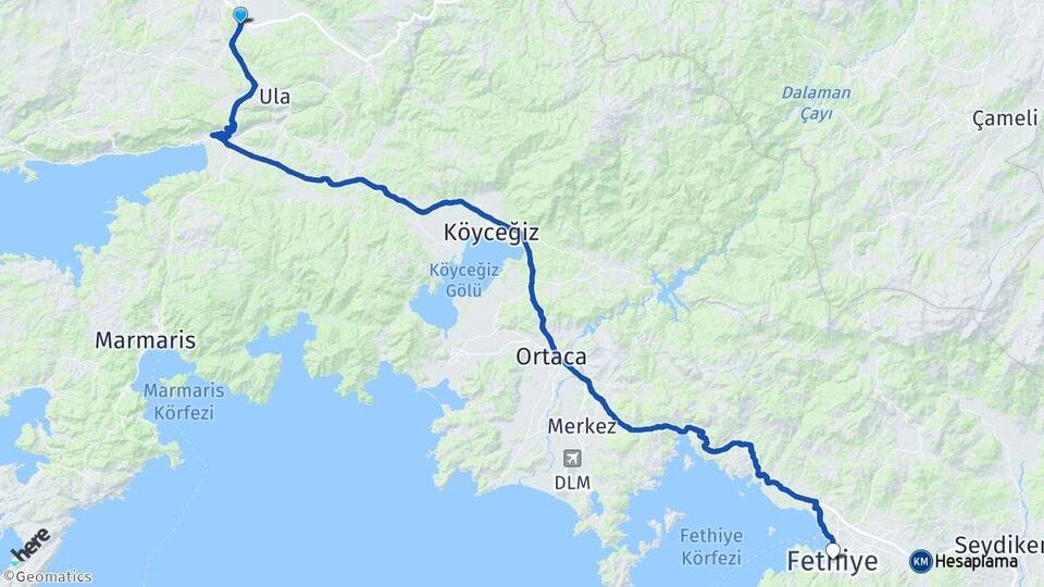 Muğla Menteşe Kötekli Fethiye Arası Kaç Km - Yol Haritası