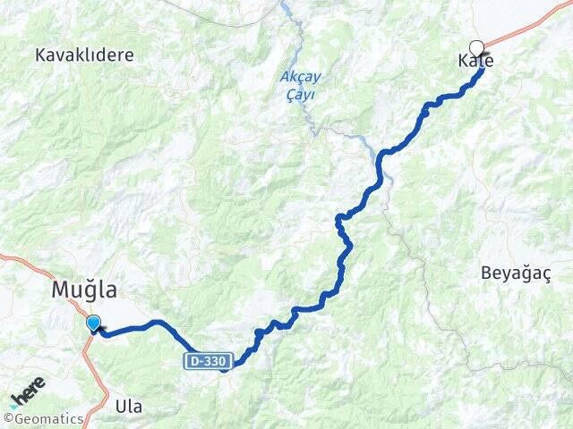 Muğla Menteşe Kötekli Kale Denizli Arası Kaç Km - Yol Haritası