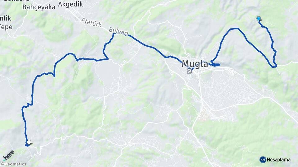 Muğla Menteşe Meke Menteşe Arası Kaç Km - Yol Haritası