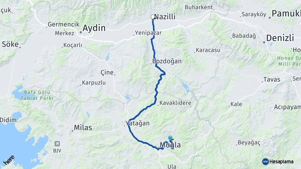 Muğla Menteşe Nazilli Aydın Arası Kaç Km - Yol Haritası