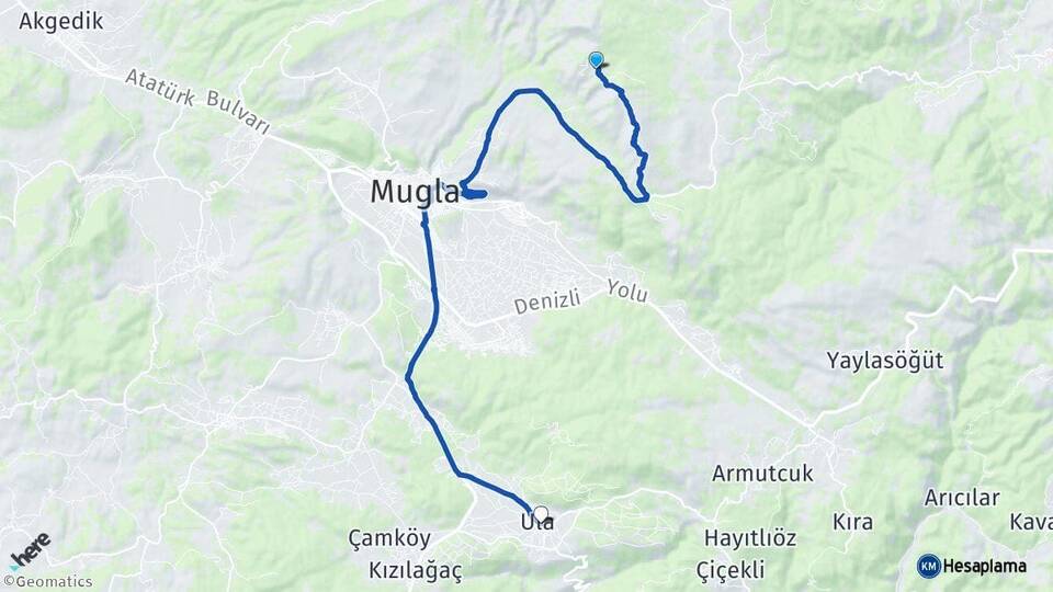 Muğla Menteşe Ula Arası Kaç Km - Yol Haritası