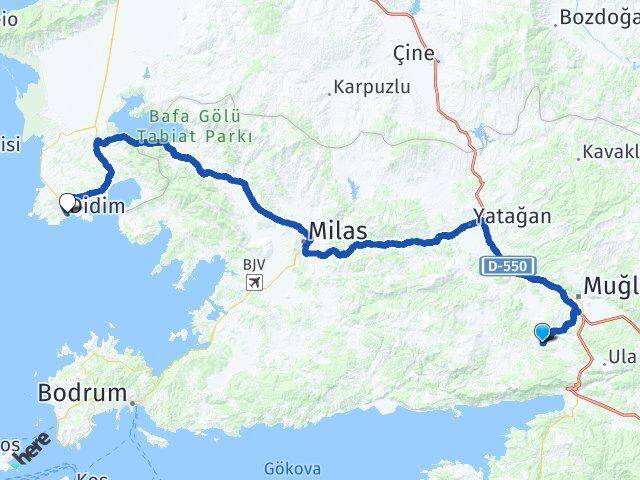 Muğla Menteşe Yerkesik Didim Aydın Arası Kaç Km - Yol Haritası