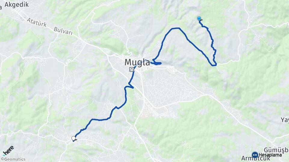 Muğla Menteşe Yerkesik Menteşe Arası Kaç Km - Yol Haritası