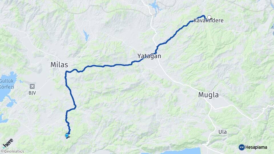 Muğla Milas Fesleğen Kavaklıdere Arası Kaç Km - Yol Haritası